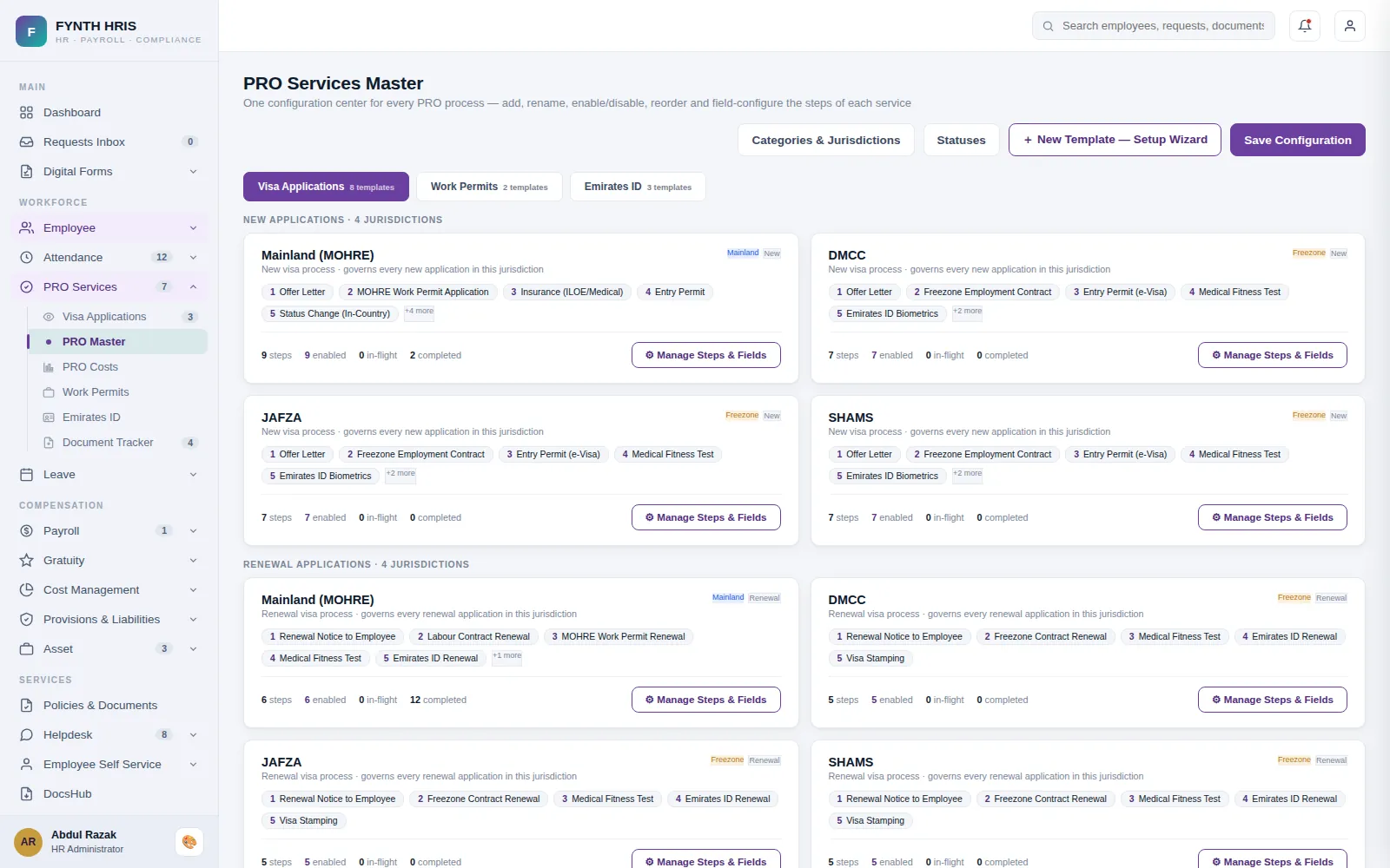 FYNTH HRIS PRO, Visas & Documents detail screen